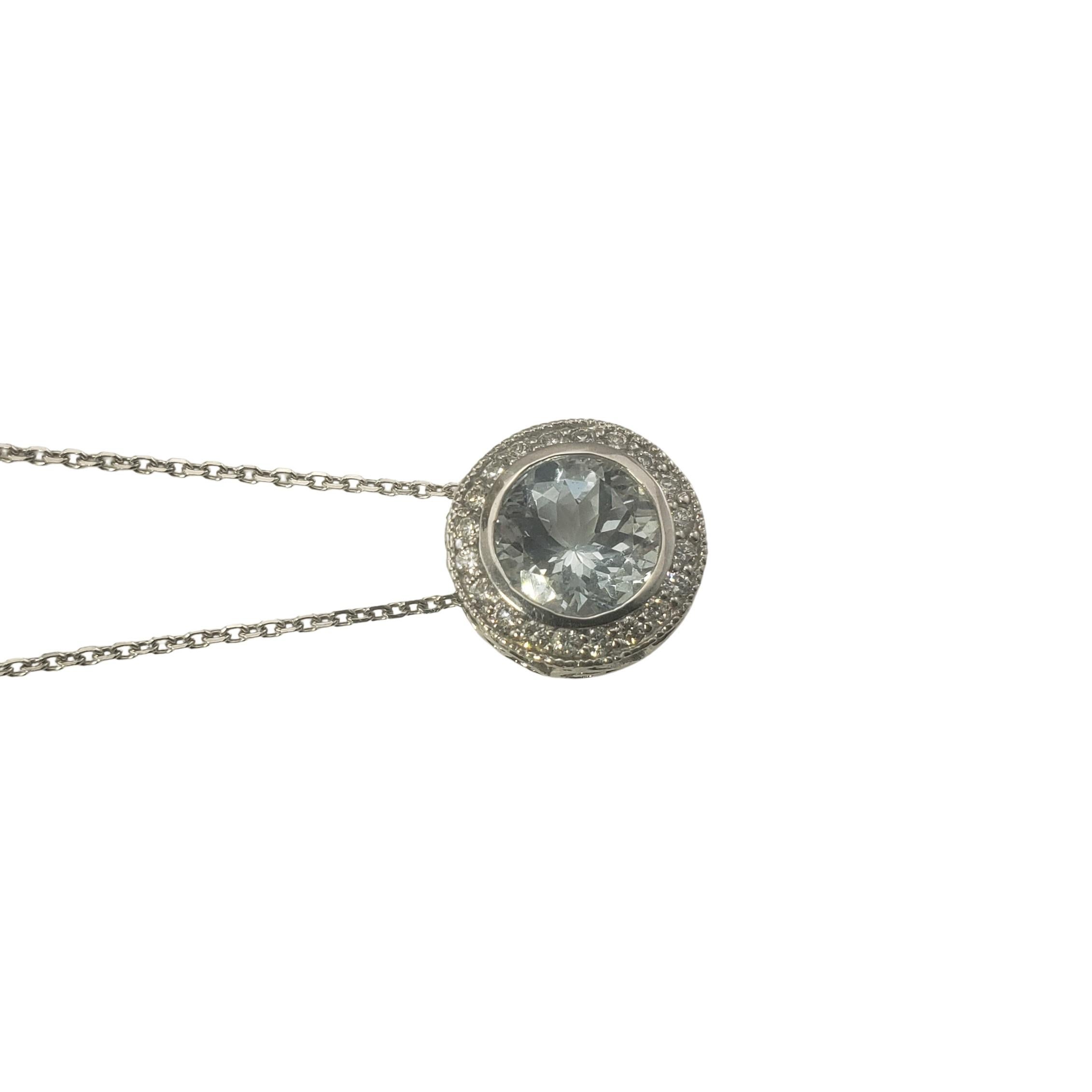 Brilliant Cut 14 Karat White Gold Aquamarine and Diamond Pendant Necklace For Sale