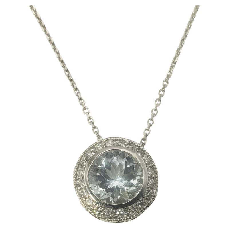 Aquamarine Diamond White Gold Pendant Necklace For Sale at 1stDibs