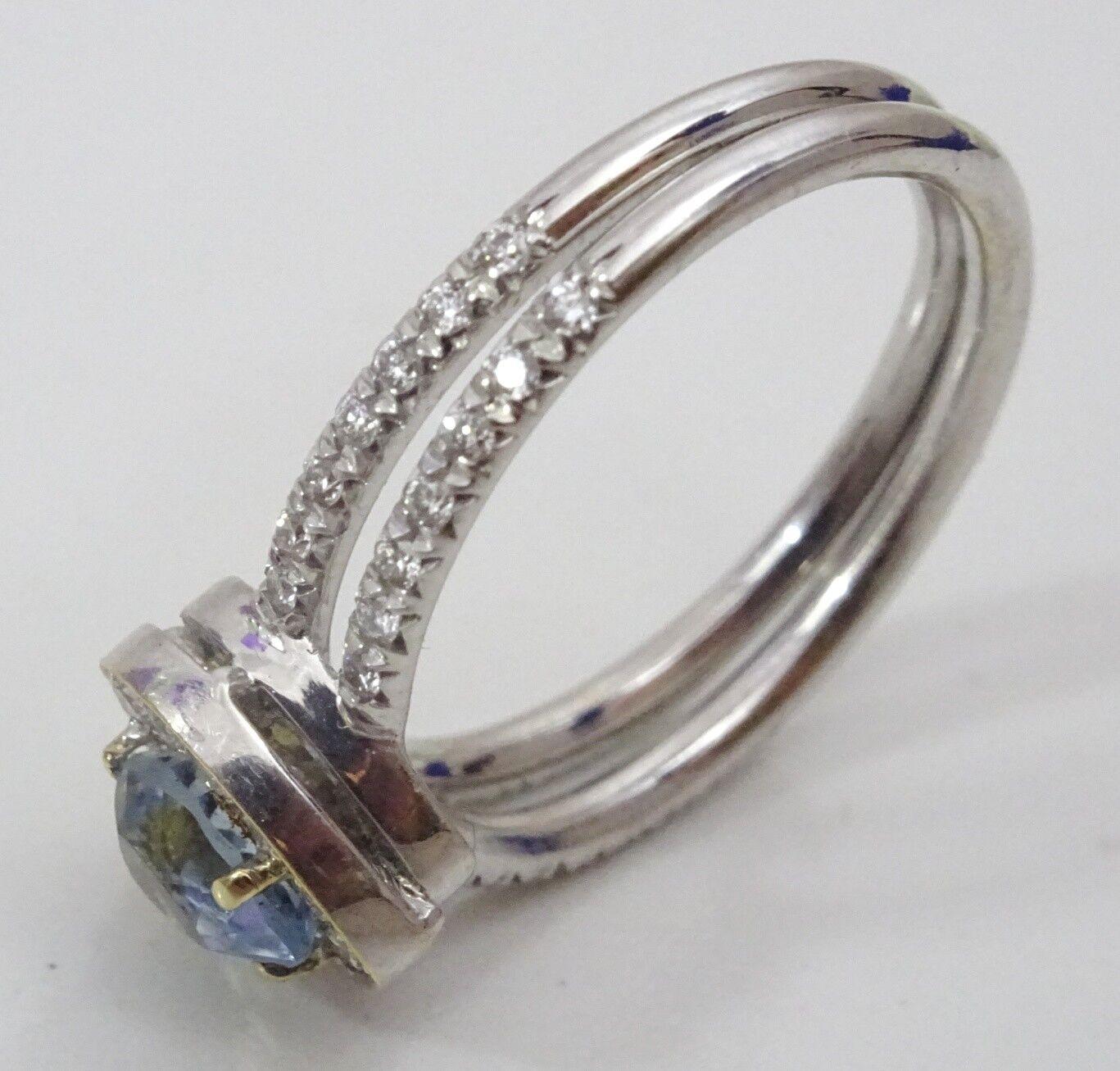 Heart Cut 14 Karat White Gold , Aquamarine and Diamond Ring For Sale