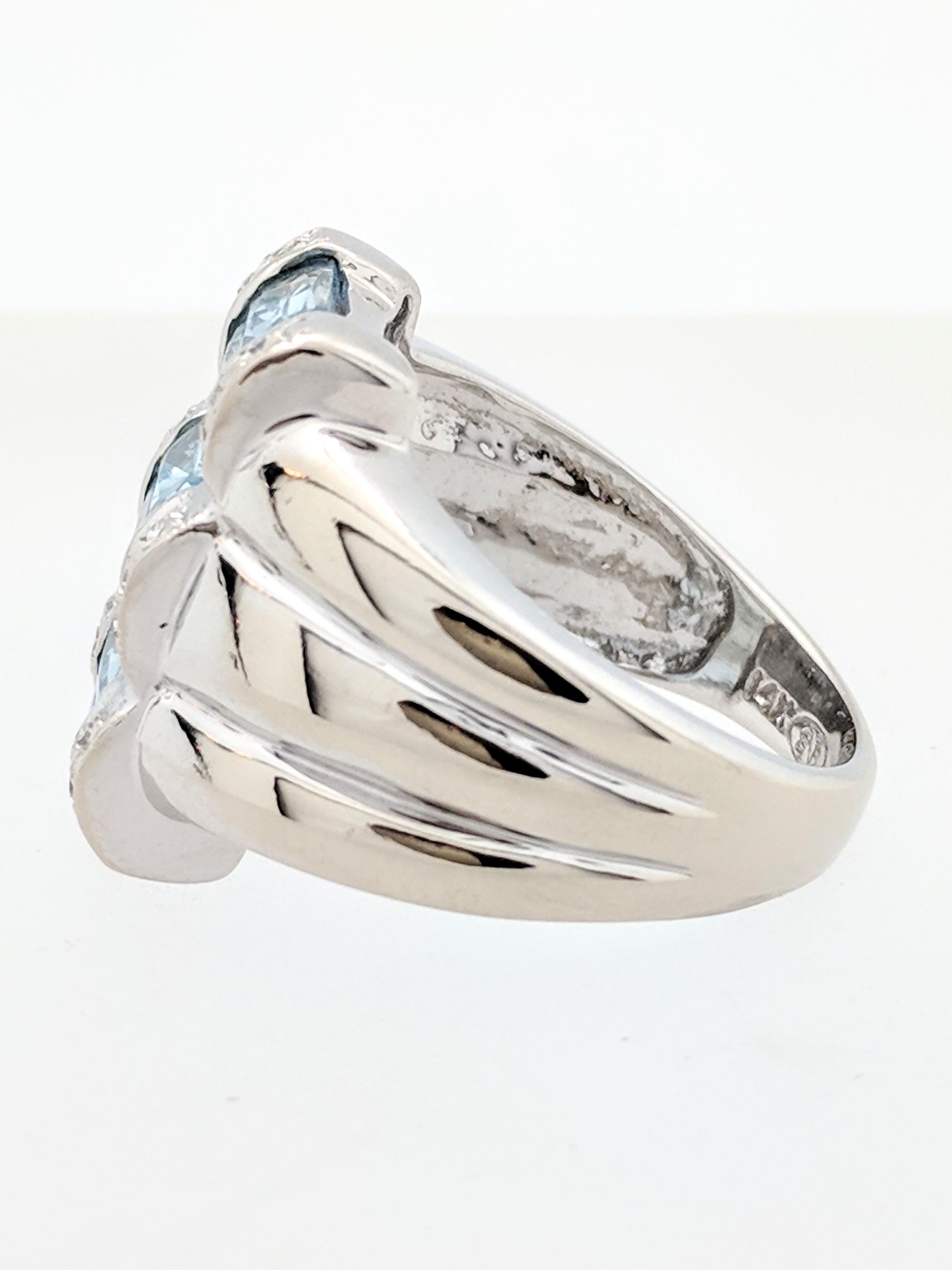 14 Karat White Gold Aquamarine and Diamond Ring In Excellent Condition In Gainesville, FL