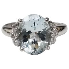 14 Karat White Gold Aquamarine and Diamond Ring