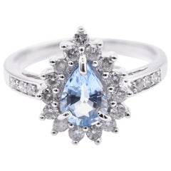 14 Karat White Gold Aquamarine and Diamond Ring