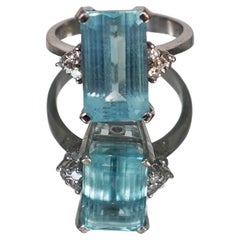 Antique 14 Karat White Gold Aquamarine and Diamond Ring