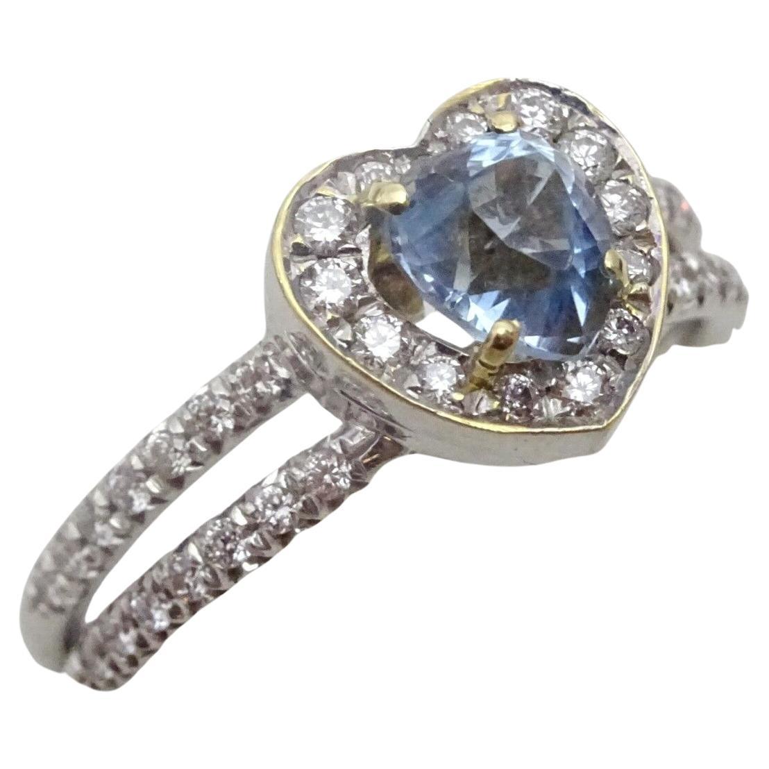 14 Karat White Gold , Aquamarine and Diamond Ring For Sale
