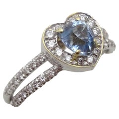 Vintage 14 Karat White Gold , Aquamarine and Diamond Ring