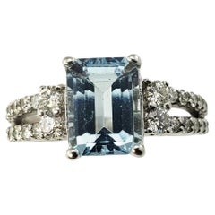 14 Karat White Gold Aquamarine and Diamond Ring Size 5