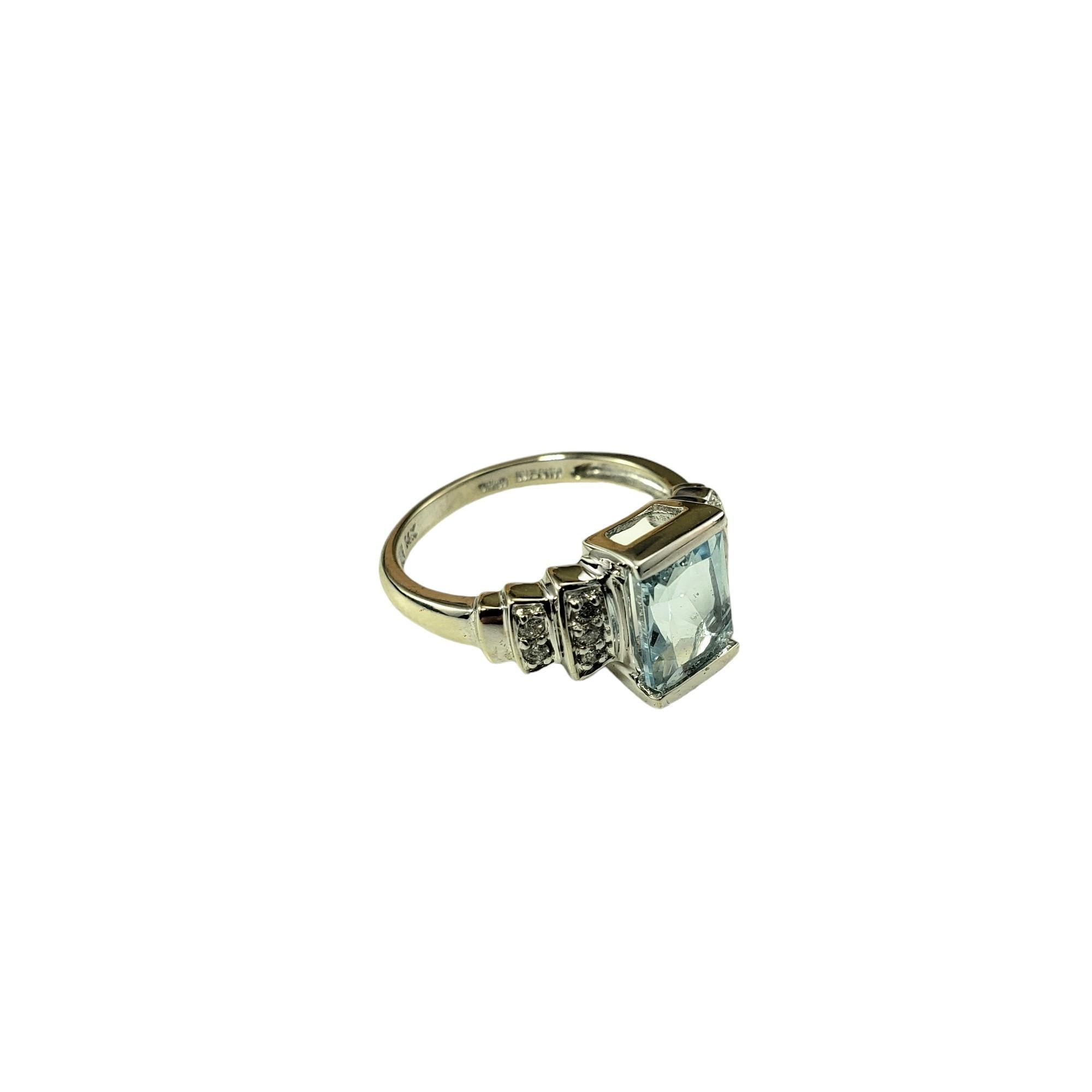 Emerald Cut 14 Karat White Gold Aquamarine and Diamond Ring Size 5.25 #17149 For Sale