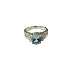 14 Karat White Gold Aquamarine and Diamond Ring Size 6.75  #17891