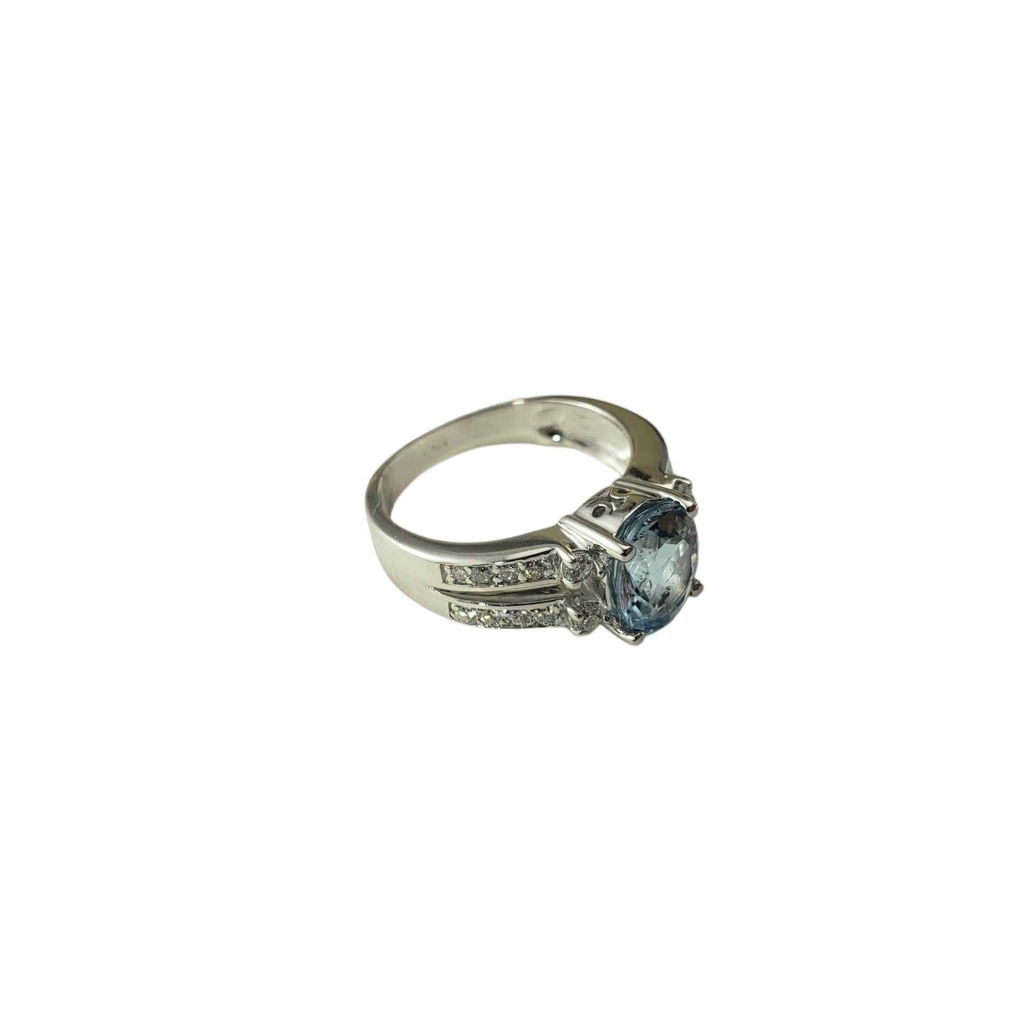 Oval Cut 14 Karat White Gold Aquamarine and Diamond Ring Size 6.75  #17891 For Sale