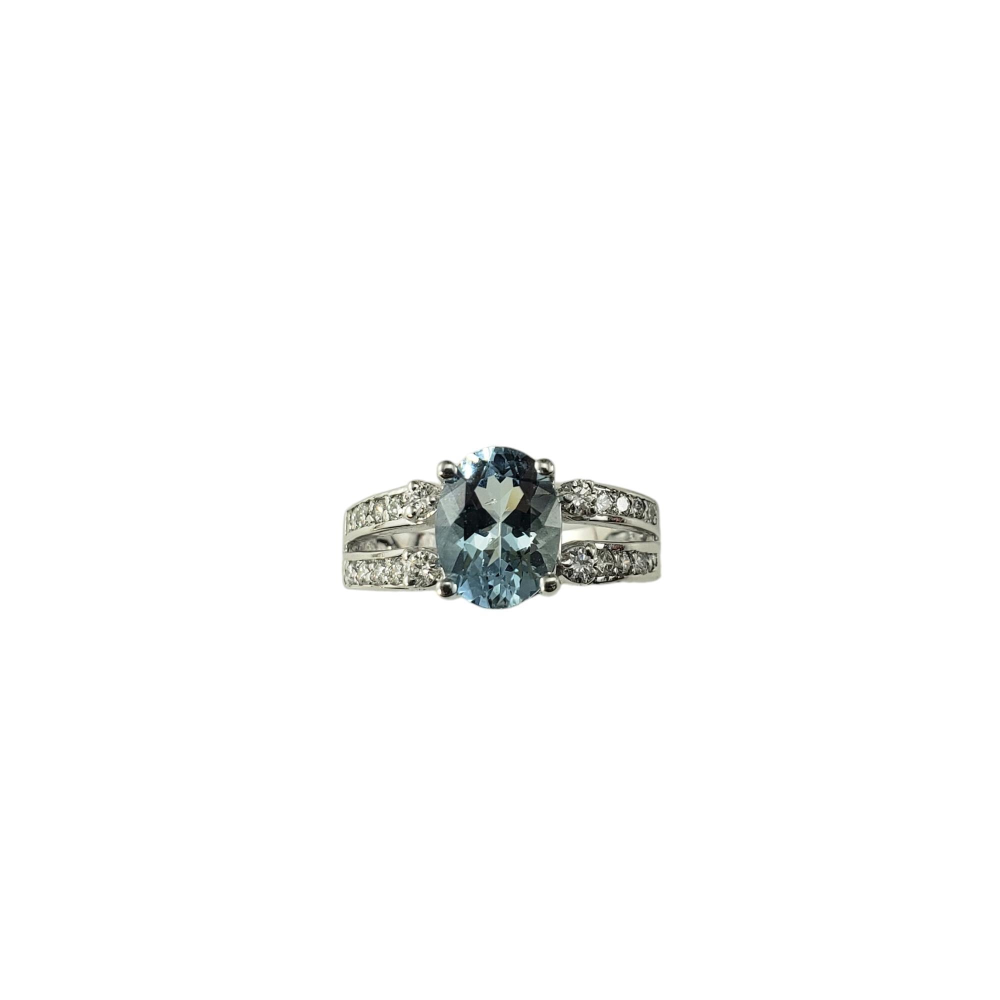 14 Karat White Gold Aquamarine and Diamond Ring Size 6.75  #17891