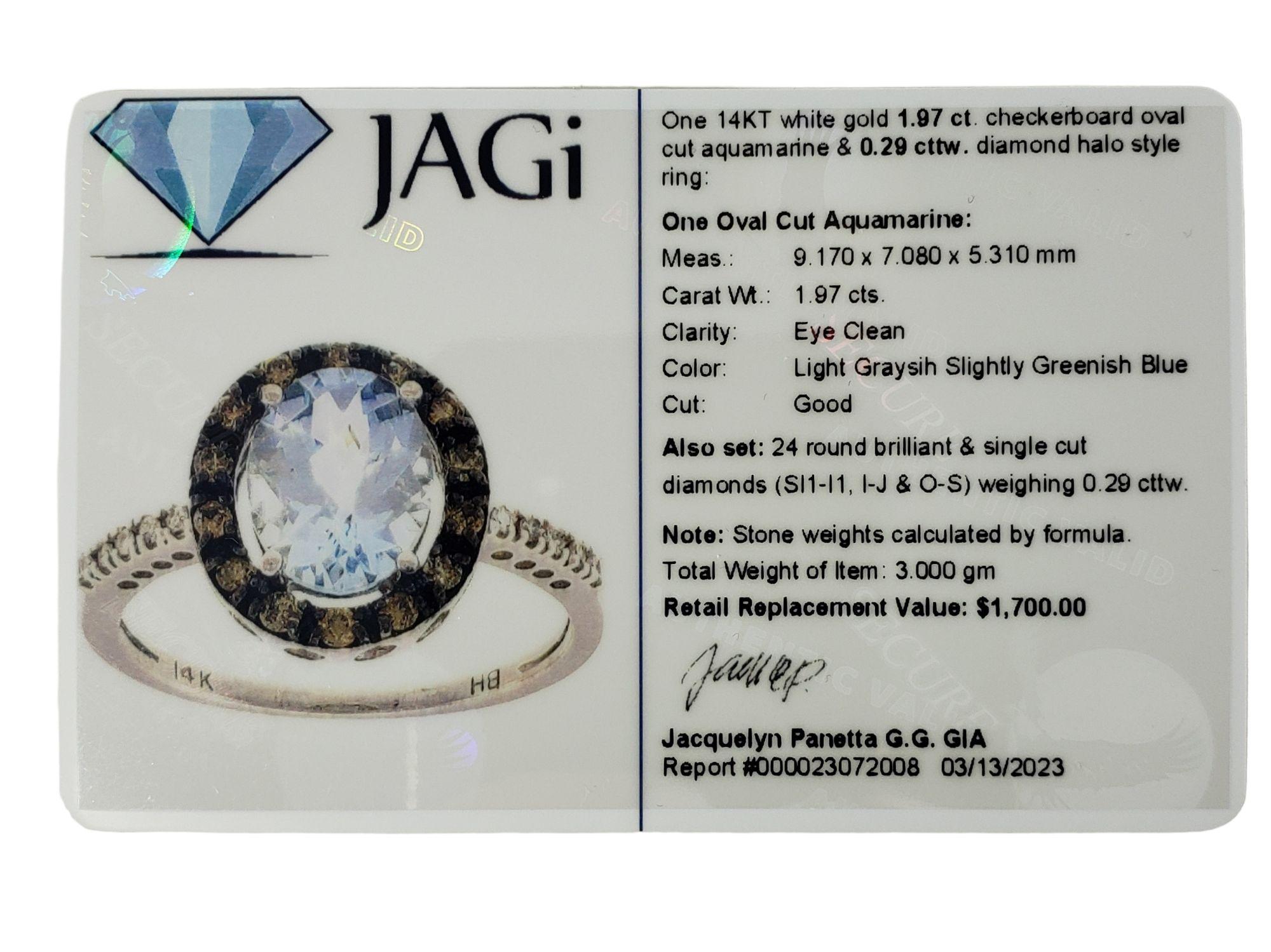 Women's 14 Karat White Gold Aquamarine and Diamond Ring #14019 For Sale
