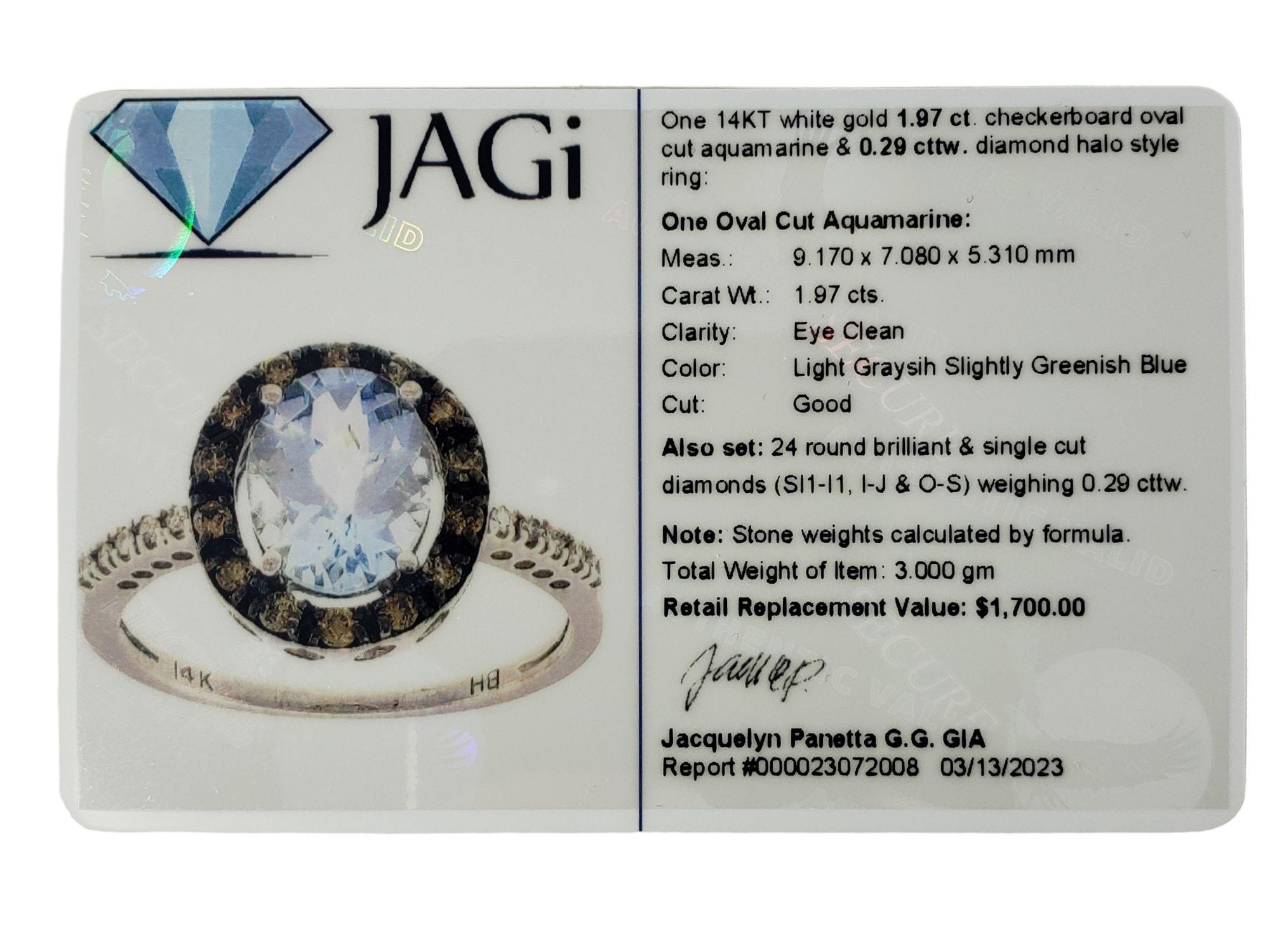 Women's EFFY 14 Karat White Gold Aquamarine and Diamond Ring #14019 For Sale