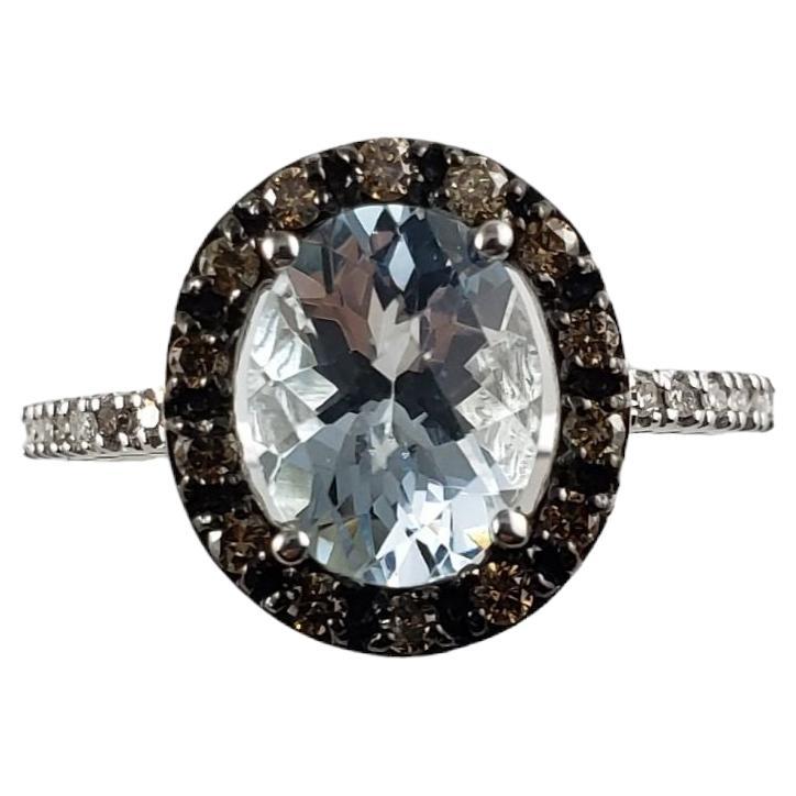 Ring aus 14 Karat Weißgold mit Aquamarin und Diamant #14019 im Angebot