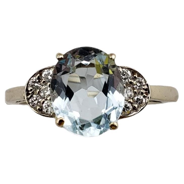 14 Karat White Gold Aquamarine and Diamond Ring #13330 For Sale