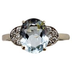 Vintage 14 Karat White Gold Aquamarine and Diamond Ring #13330