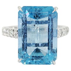 14 Karat White Gold, Aquamarine, & Diamond Cocktail Ring