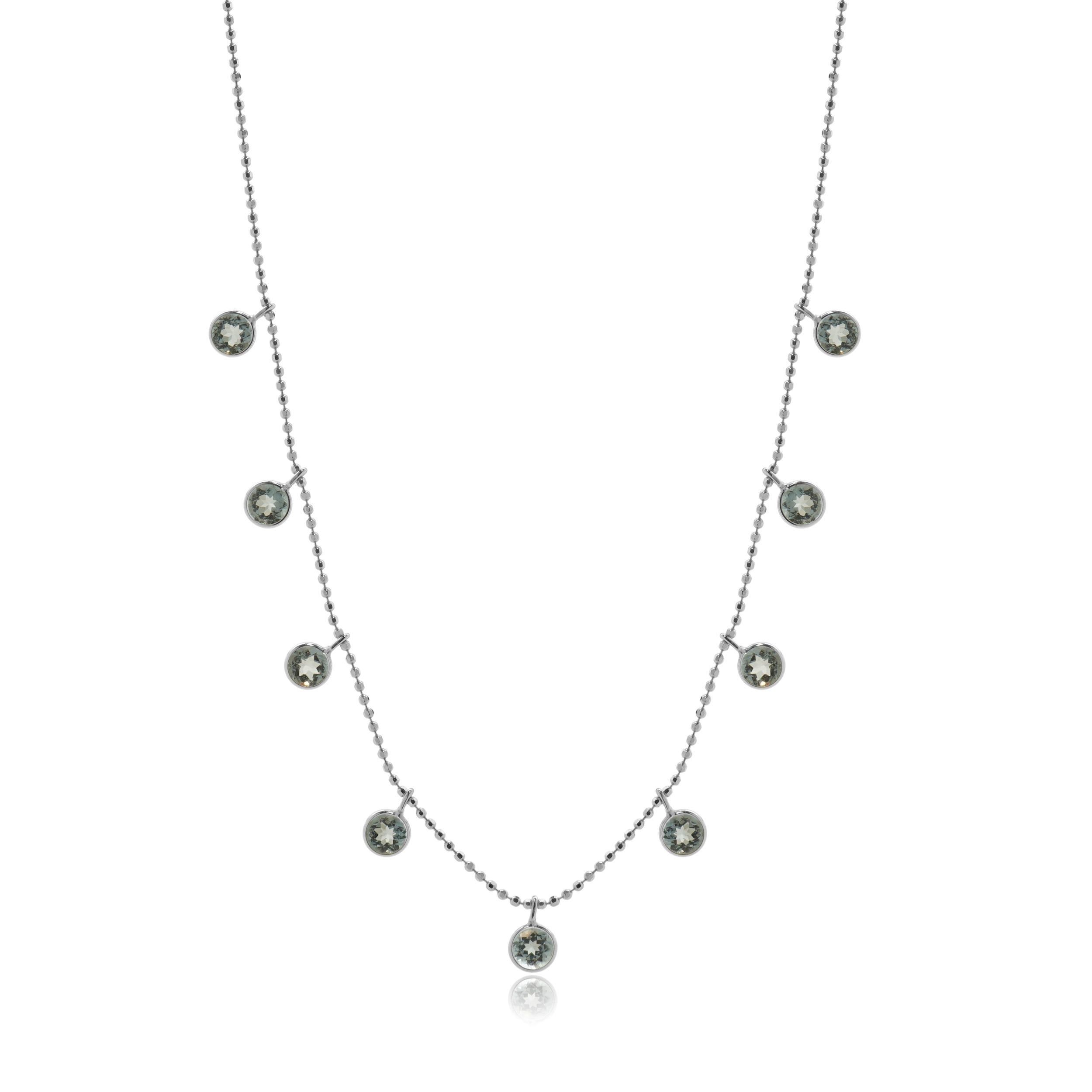 14 Karat White Gold Aquamarine Drop Station Necklace