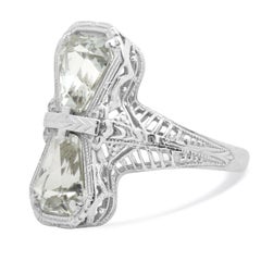 14 Karat White Gold Aquamarine Filigree Ring