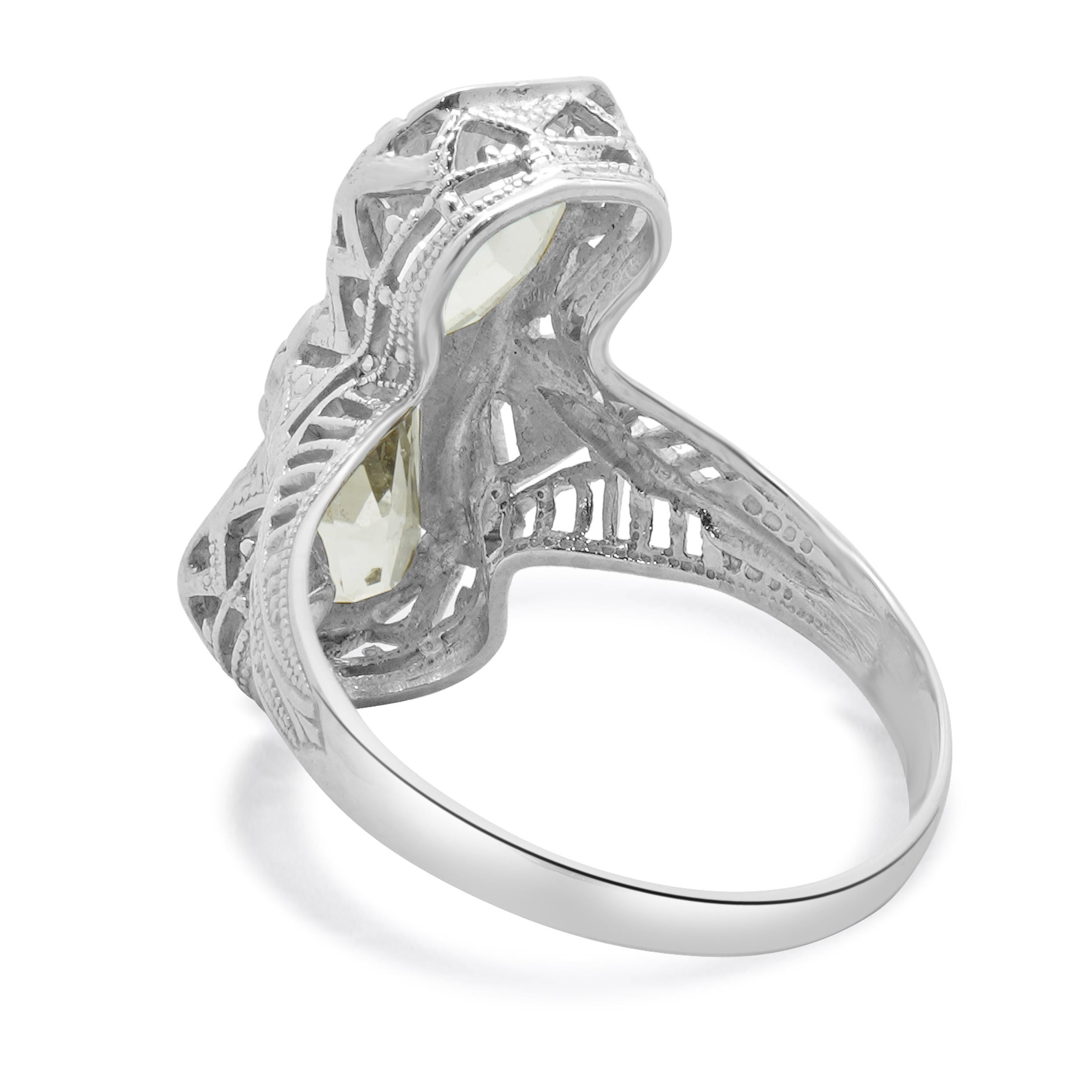 Anello in filigrana con acquamarina in oro bianco 14 carati In condizioni ottime in vendita a Scottsdale, AZ