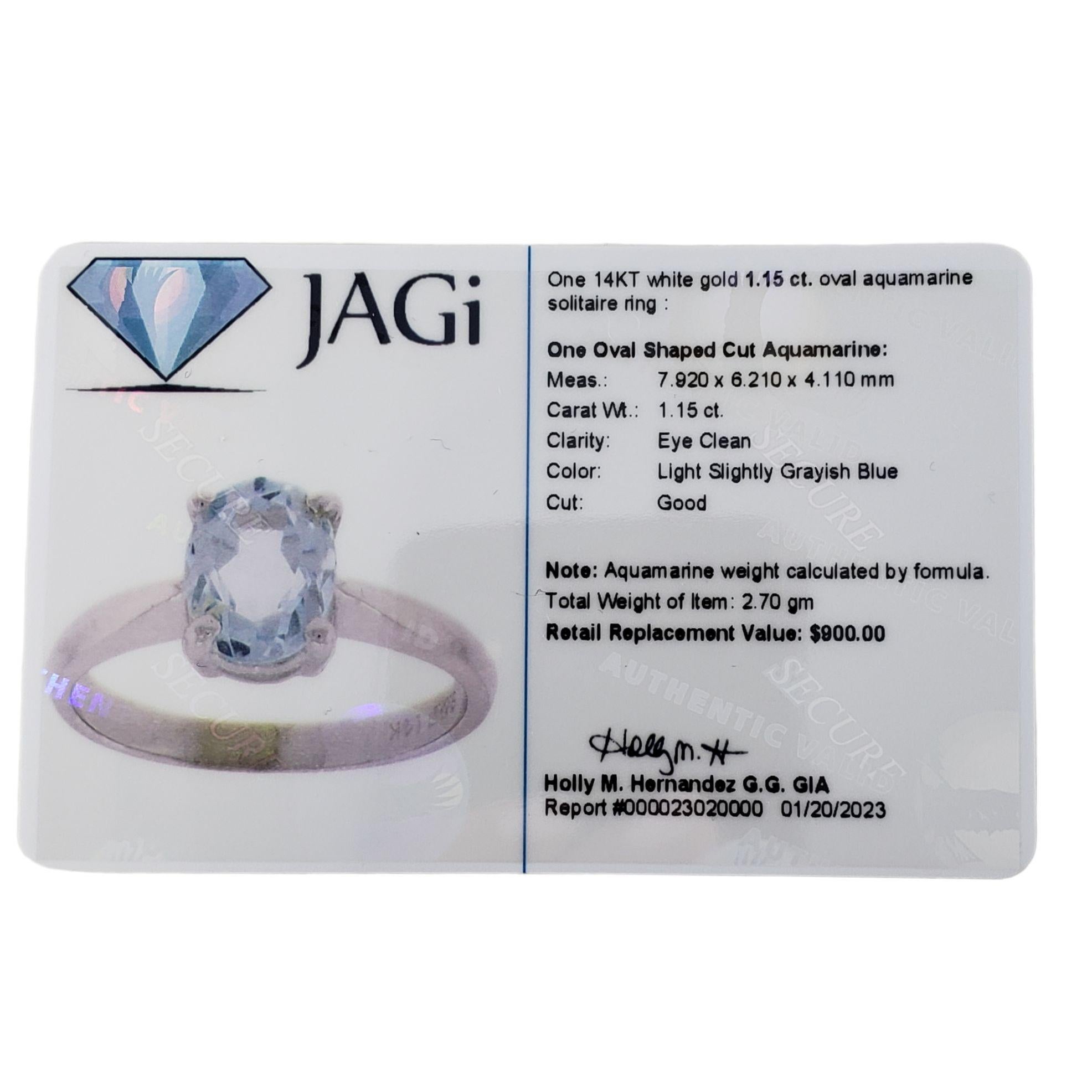 Women's 14 Karat White Gold Aquamarine Ring #13748 For Sale