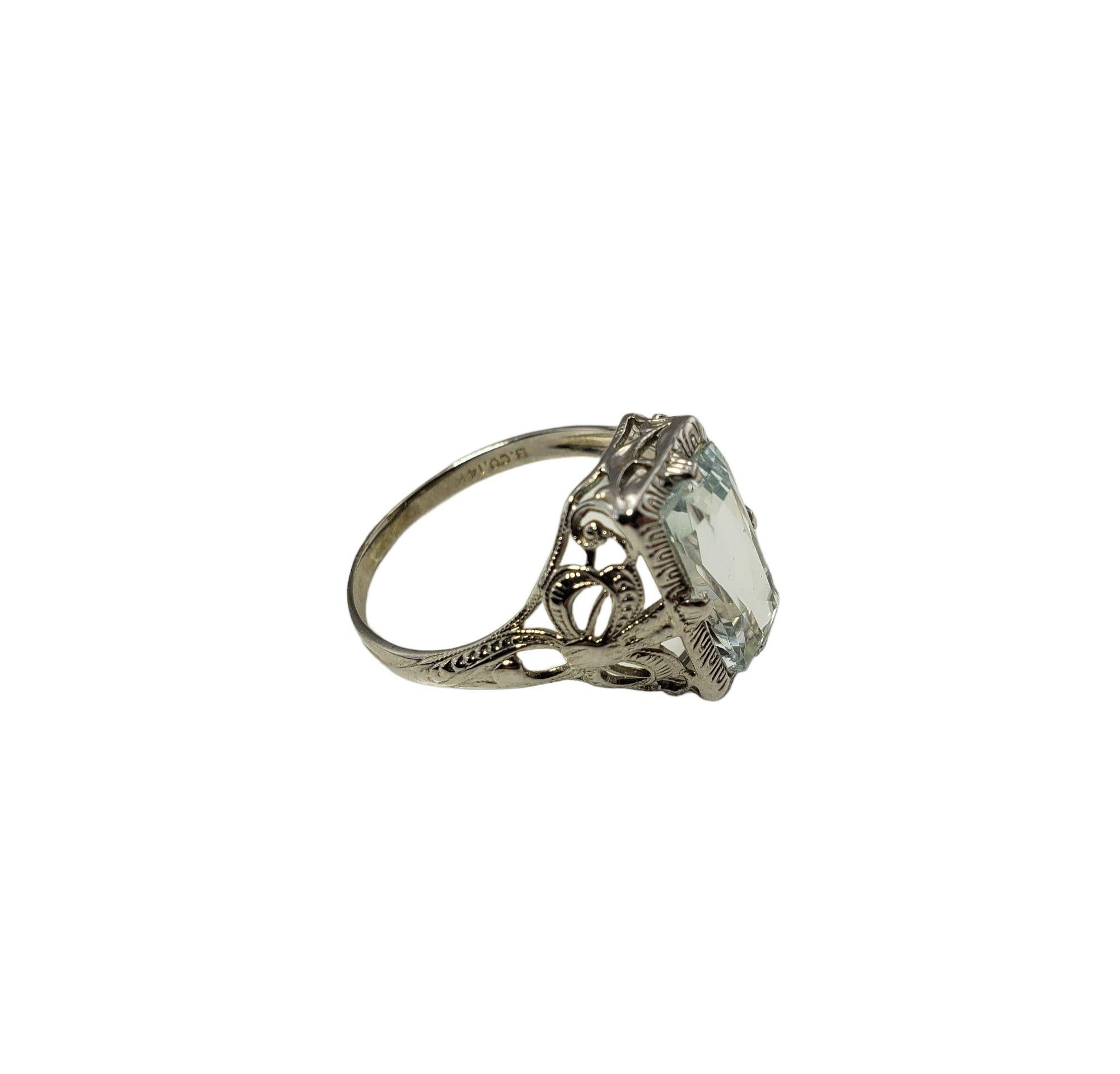14 Karat White Gold Aquamarine Ring Size 6.75 GAI Certified 2