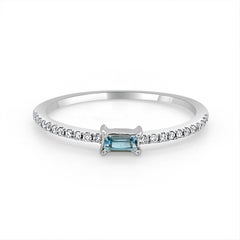 14 Karat White Gold Aquamarine Stackable Birthstone Ring, March Gemstone