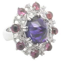 14 Karat White Gold Arizona Amethyst, Pink Tourmaline and Diamond Cocktail Ring