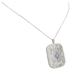14 Karat White Gold Art Deco Amethyst Pendant Necklace