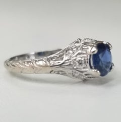 14 Karat White Gold "Art Deco Style" Blue Sapphire and Diamond Ring