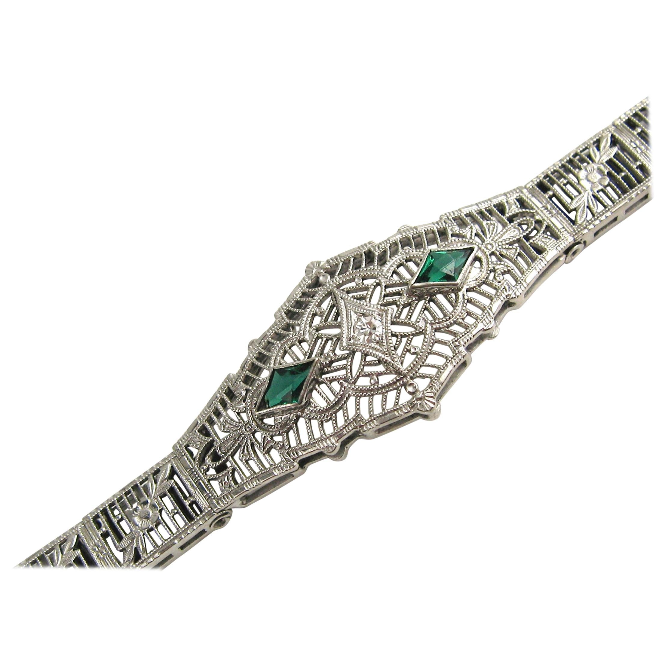 14 Karat White Gold Art Deco Diamond Bracelet - 