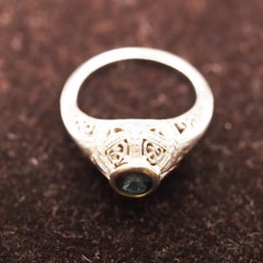 14 Karat White Gold Art Deco Filigree Sapphire Ring