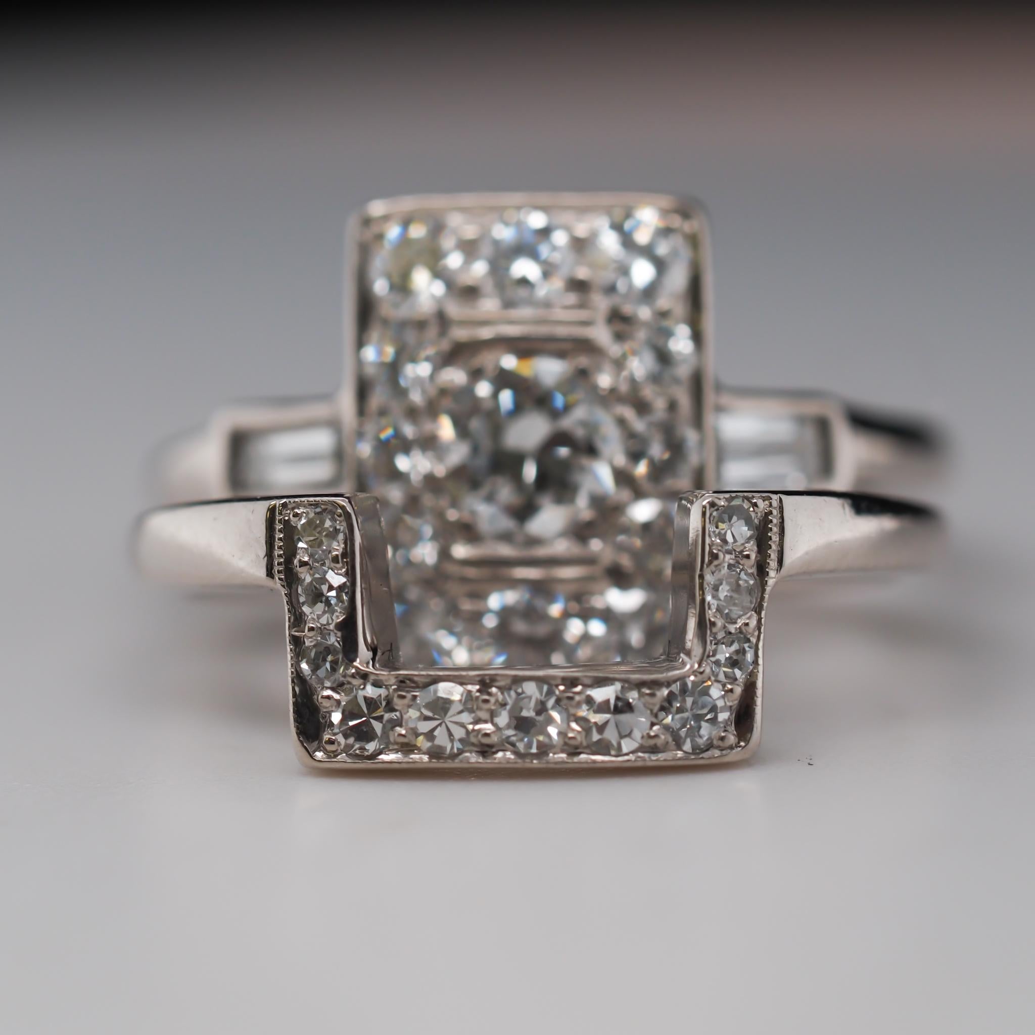 14 Karat White Gold Art Deco Old European Diamond Engagement Ring and Band Set For Sale 2