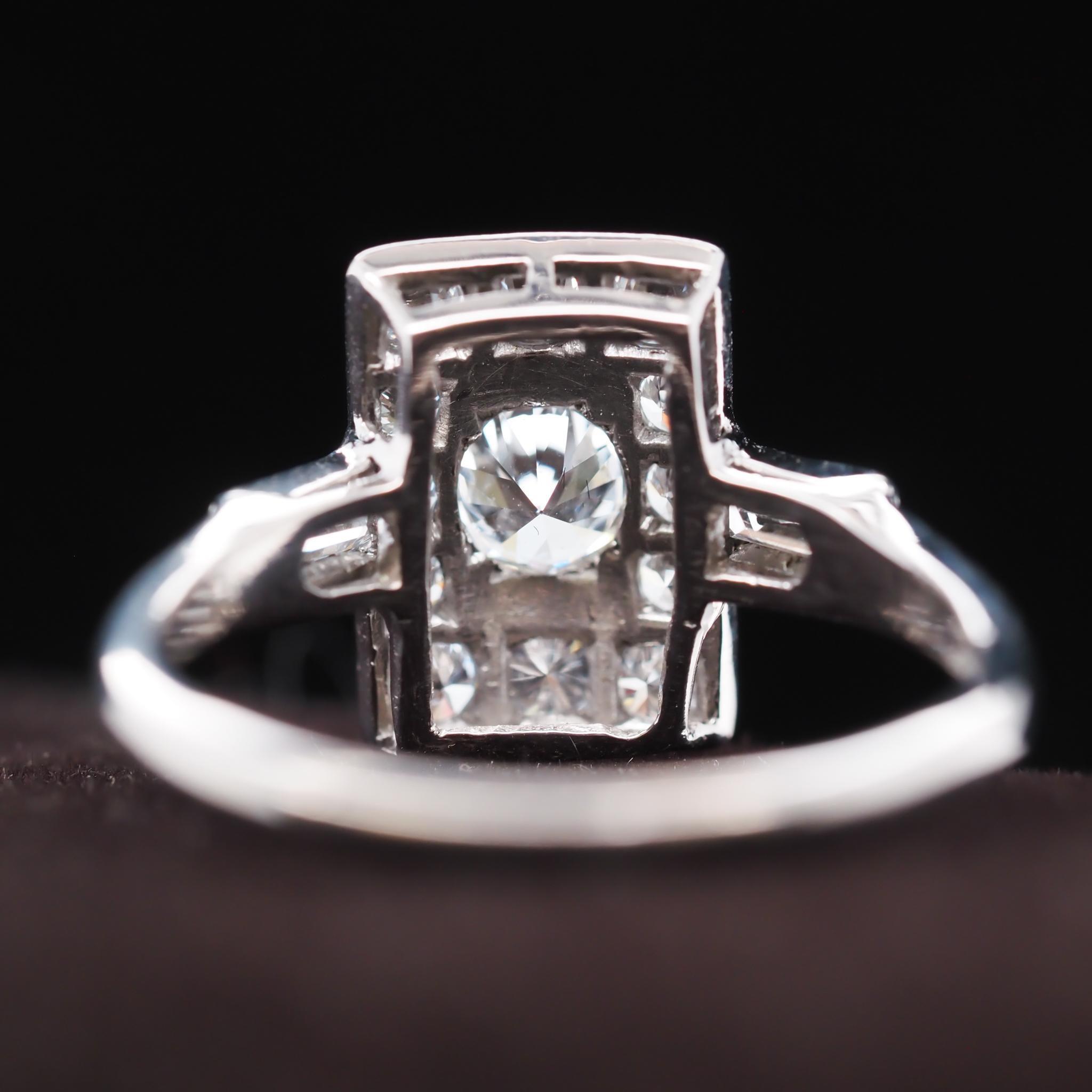 Anello di fidanzamento e fascia in oro bianco 14 carati Art Deco Old European Diamond 2