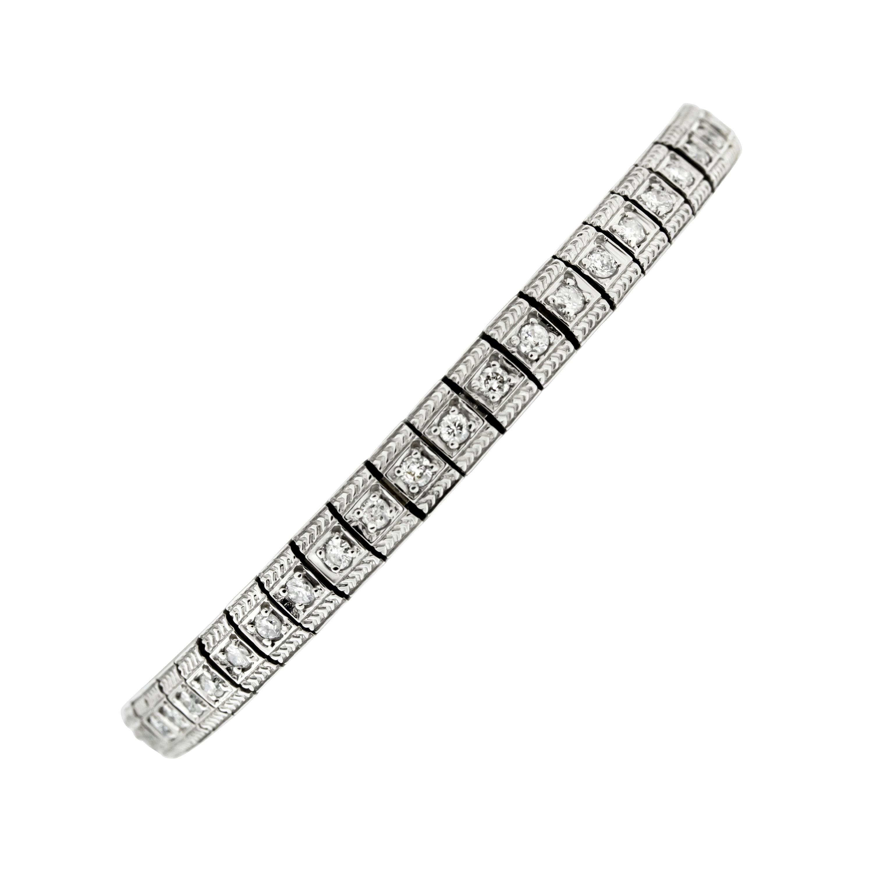 14 Karat White Gold “Art Deco Style” Diamond Tennis Bracelet