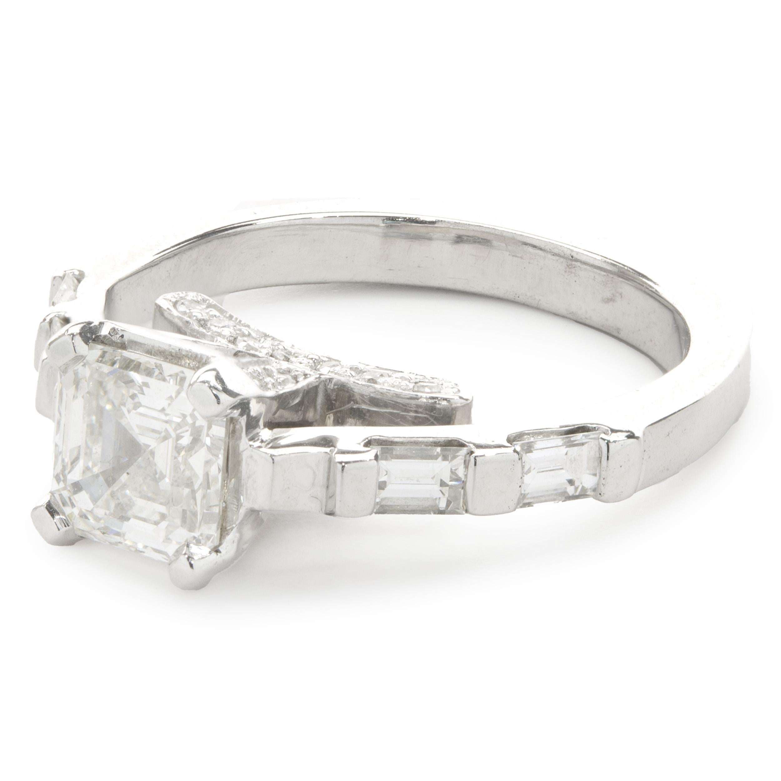 14 Karat White Gold Asscher Cut Diamond Engagement Ring In Excellent Condition In Scottsdale, AZ