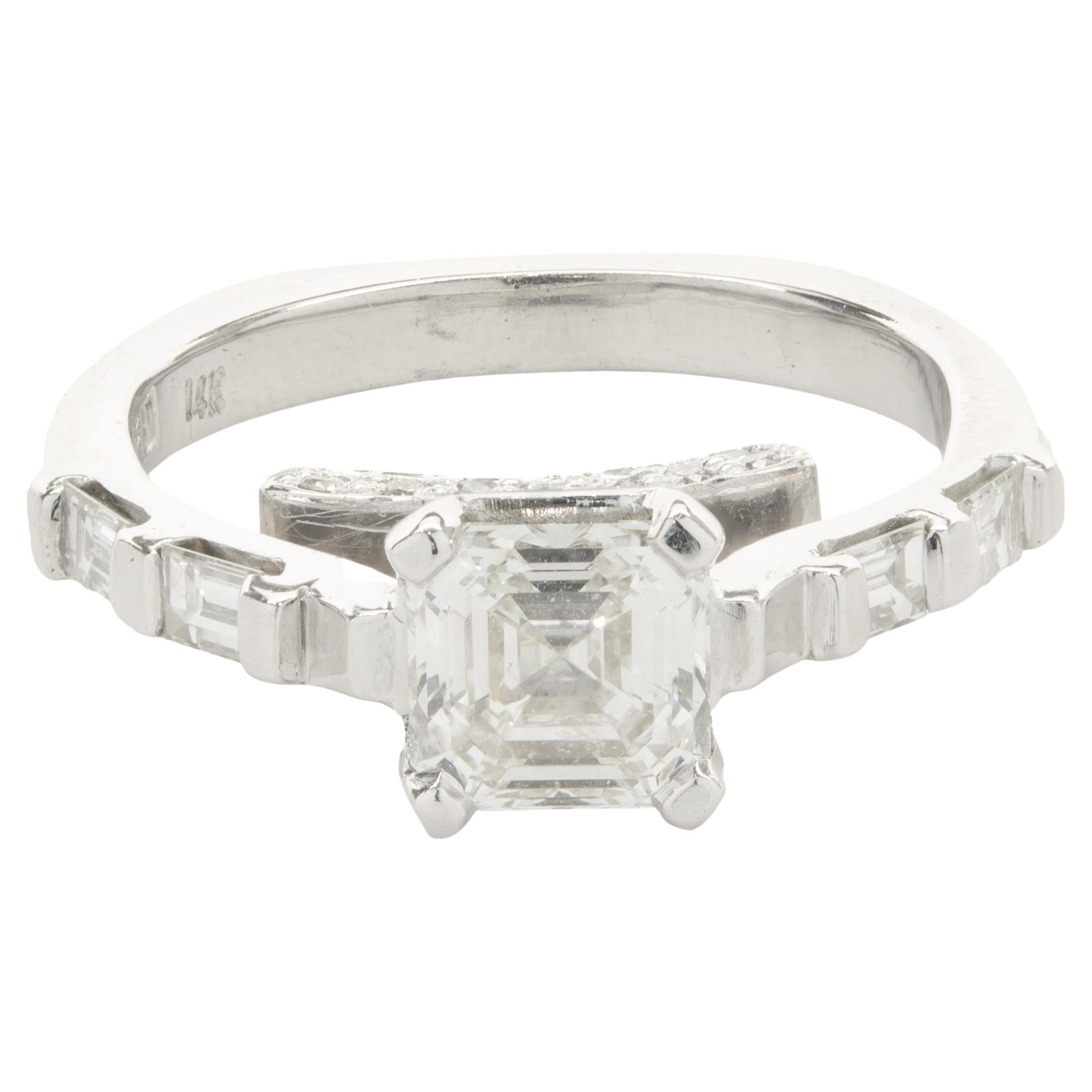 14 Karat White Gold Asscher Cut Diamond Engagement Ring