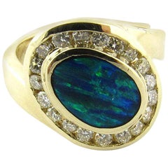 14 Karat Yellow Gold Australian Opal and Diamond Ring