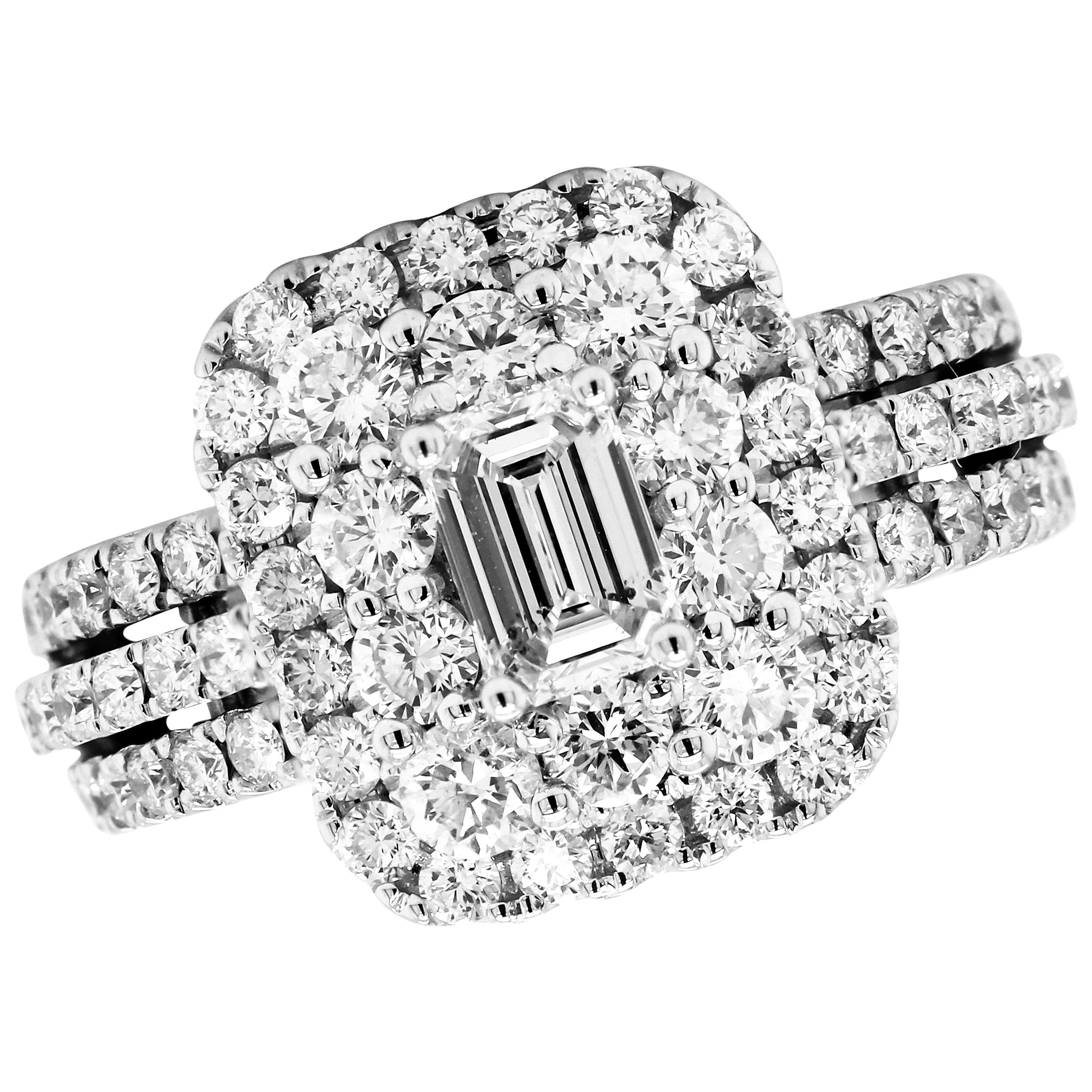 14 Karat Weißgold Baguette und runder Diamant Cocktail-Ring