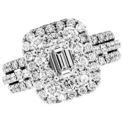 14 Karat White Gold Baguette and Round Diamond Cocktail Ring