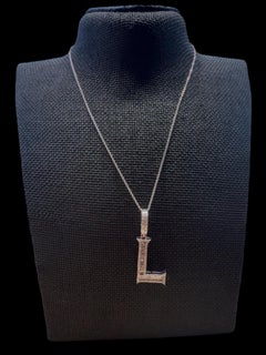 14 Karat White Gold Baguette and Round Diamond "L" Initial Pendant Necklace