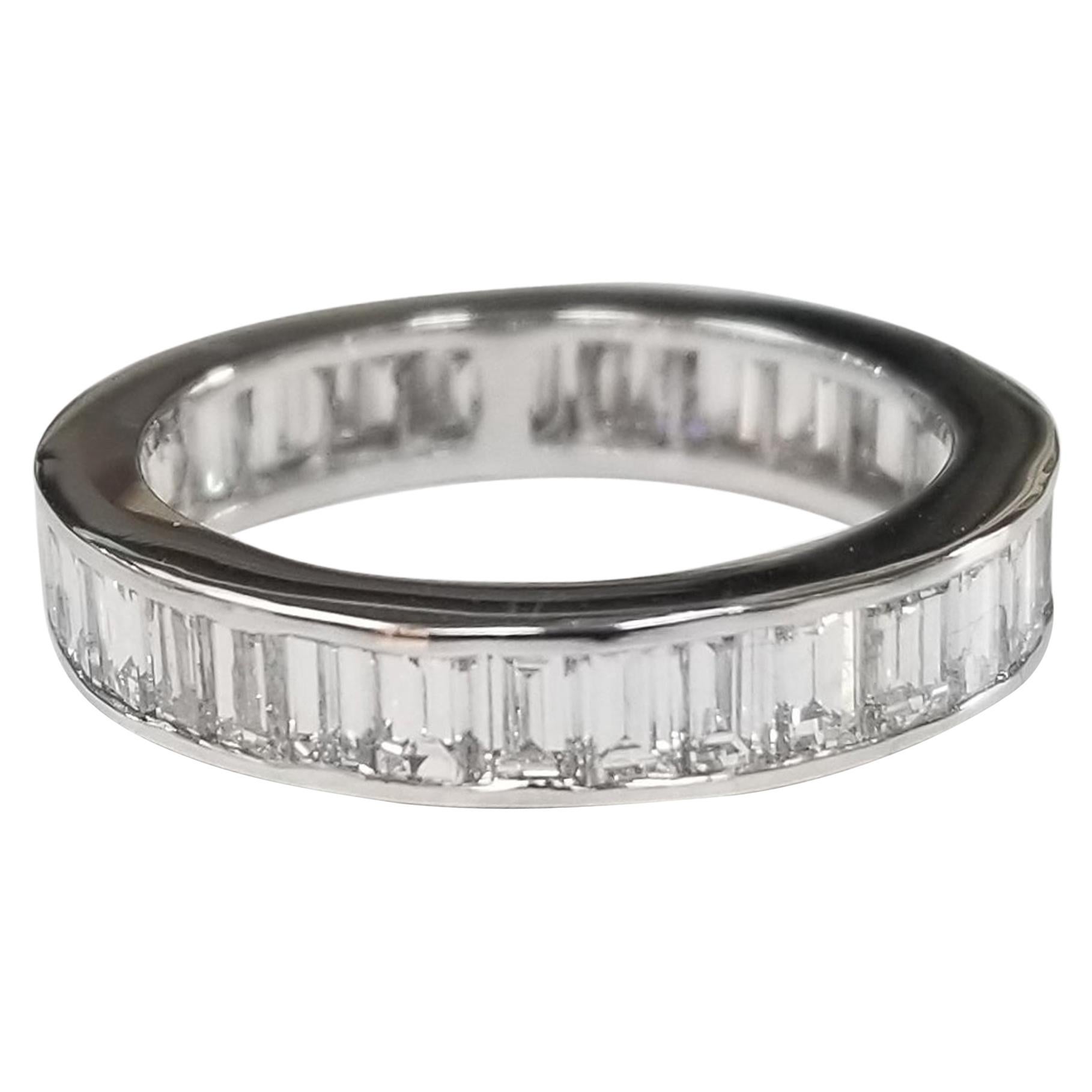 14 Karat White Gold Baguette Channel Eternity Ring with 3.25 Carat For Sale