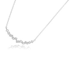 14 Karat White Gold Baguette Cut and Round Diamond Smile Necklace