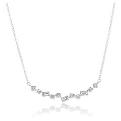 14 Karat White Gold Baguette Cut and Round Diamond Smile Necklace