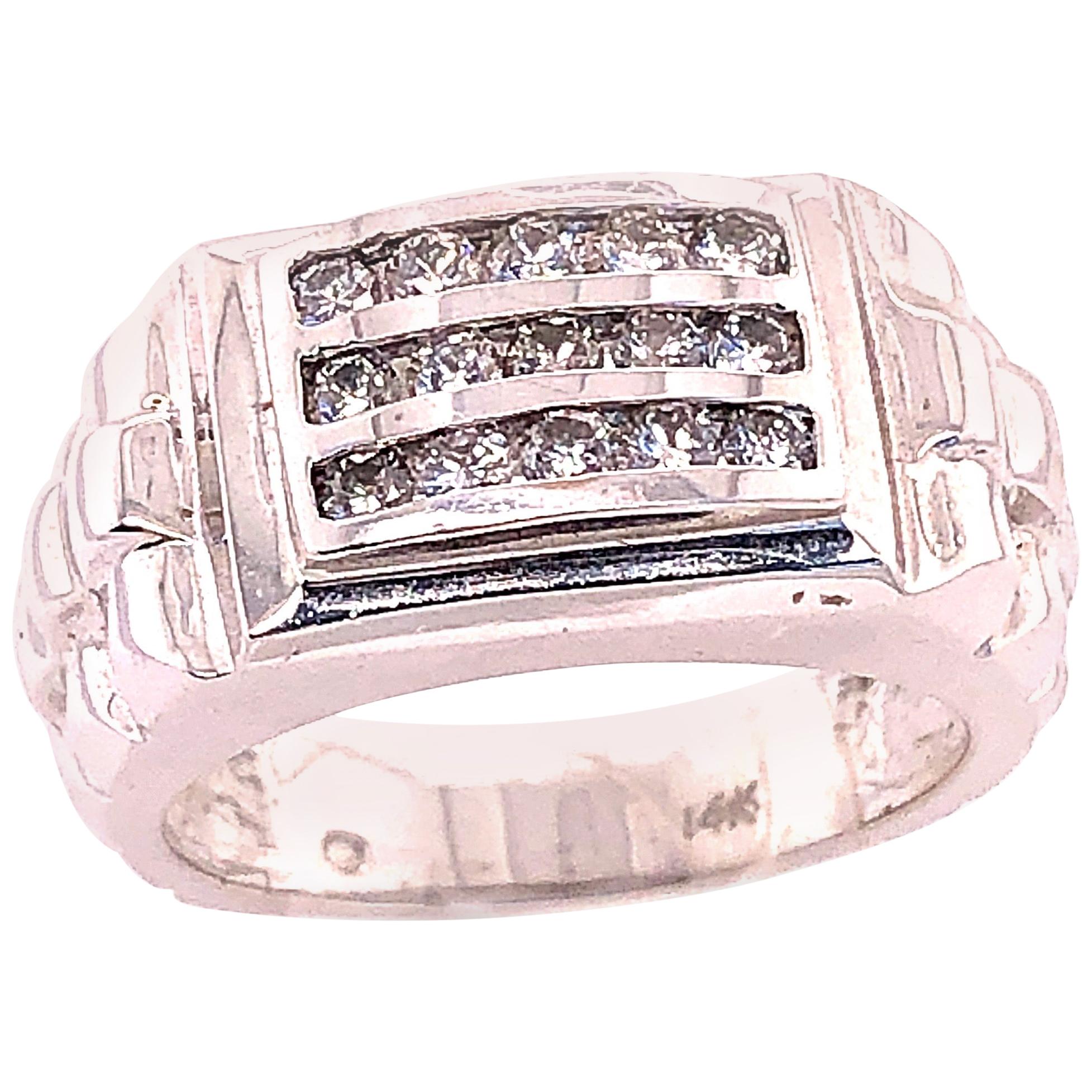 14 Karat White Gold Band Bridal Wedding Ring with Three-Tier Diamonds For Sale