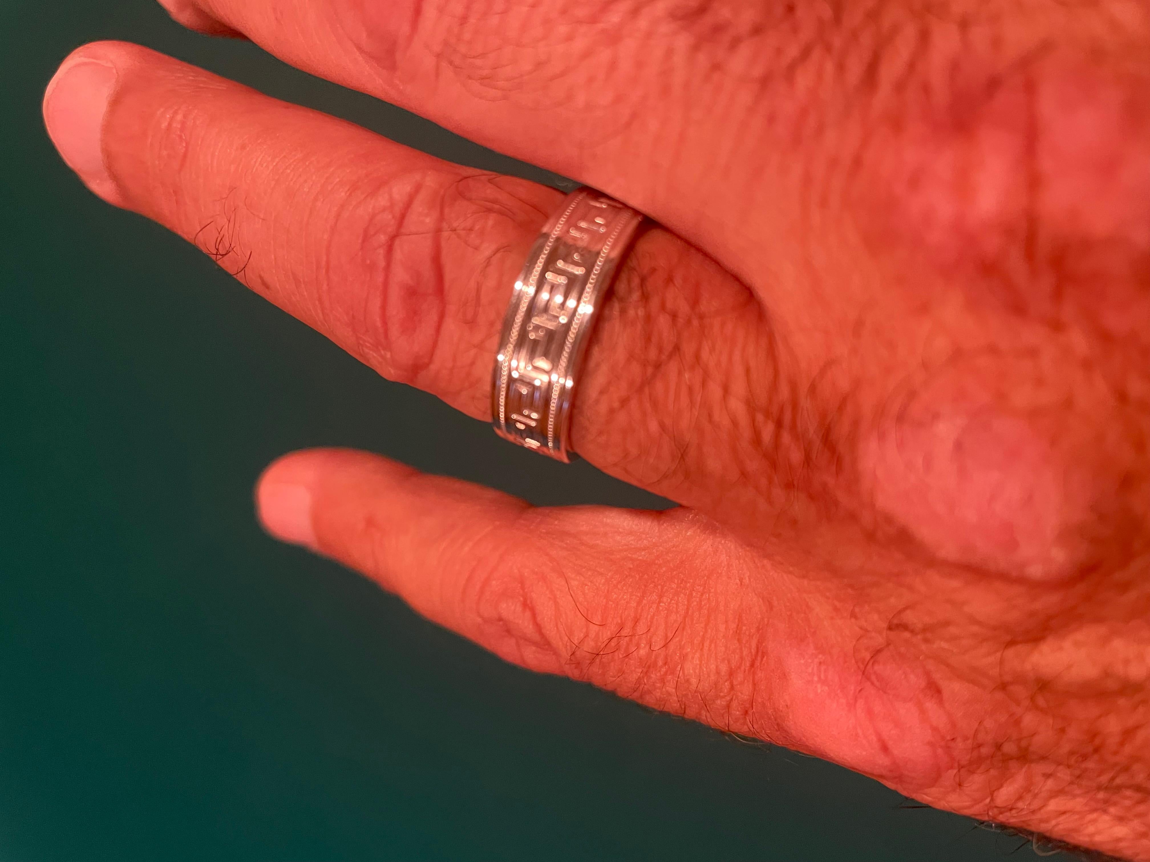 14 Karat White Gold Band Ring Wedding Band Ring Greek Key Design For Sale 3
