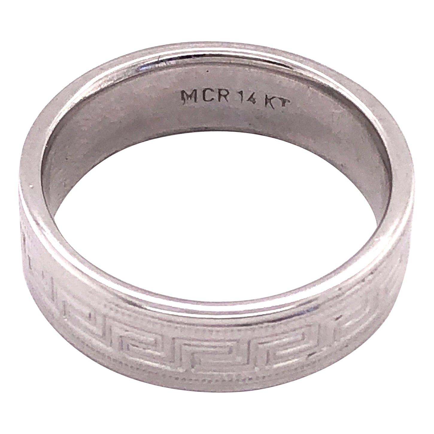 14 Karat White Gold Band Ring Wedding Band Ring Greek Key Design For Sale