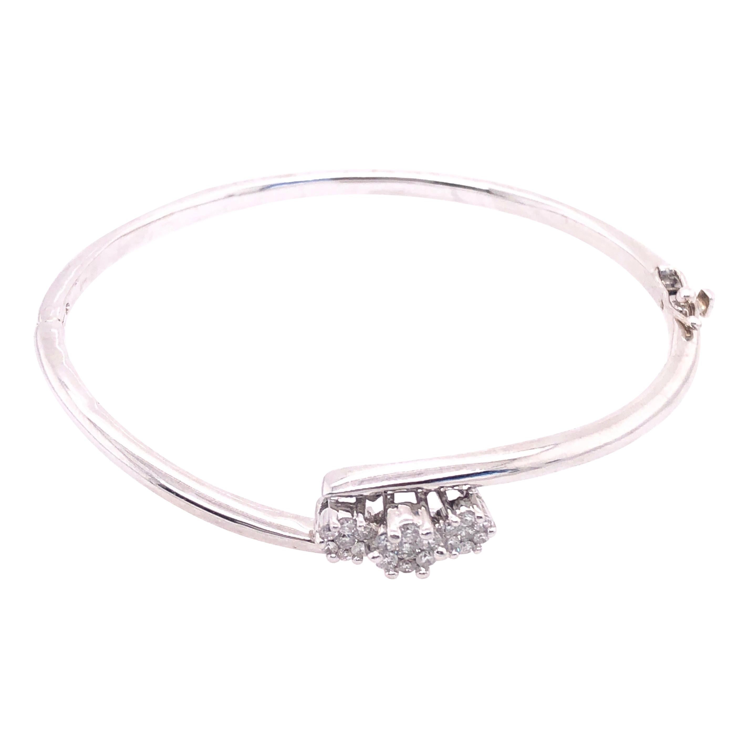 14 Karat White Gold Bangle Bracelet with Three Diamonds For Sale