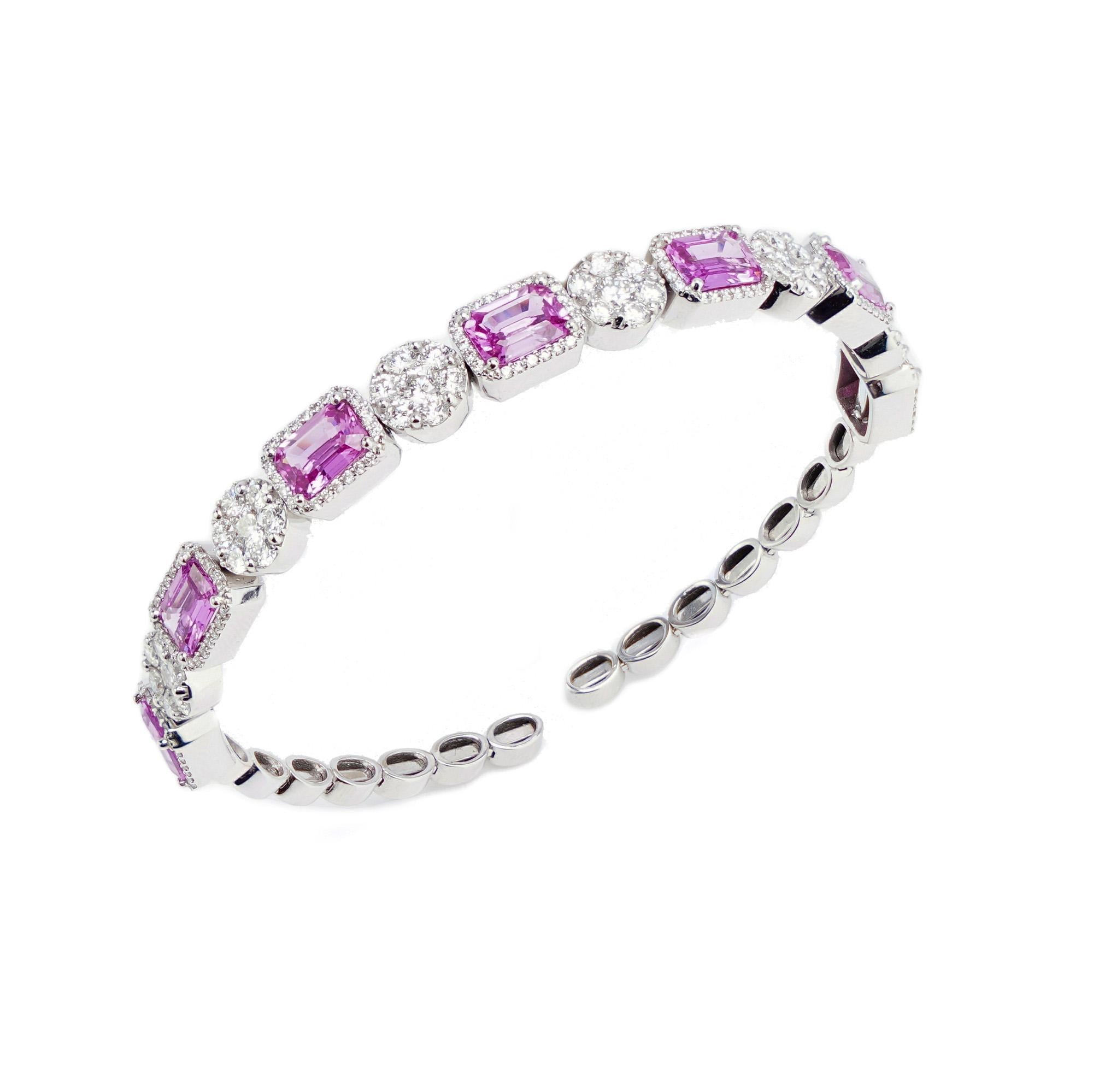 18 kt. White Gold Bangle with Natural Pink Sapphires and Diamonds For Sale 6