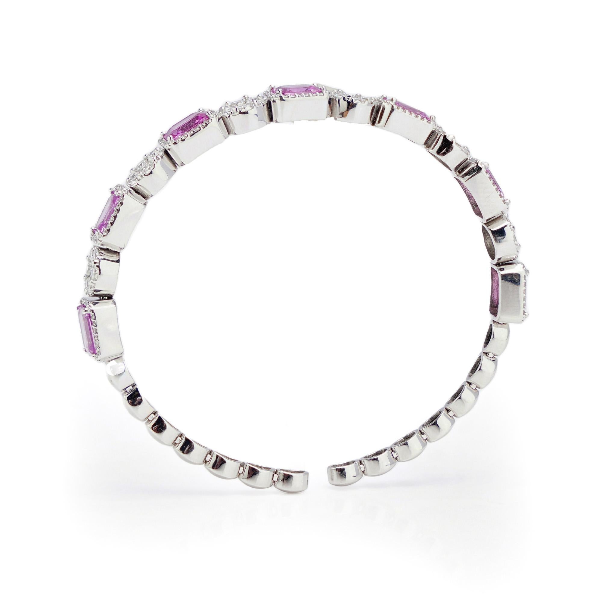 18 kt. White Gold Bangle with Natural Pink Sapphires and Diamonds For Sale 2