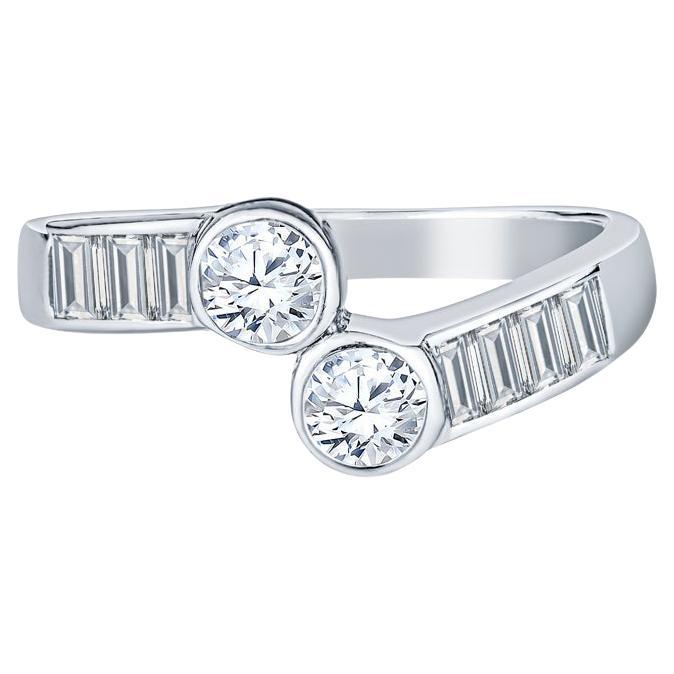 14 Karat White Gold Bezel Set Diamond Bypass Ring For Sale